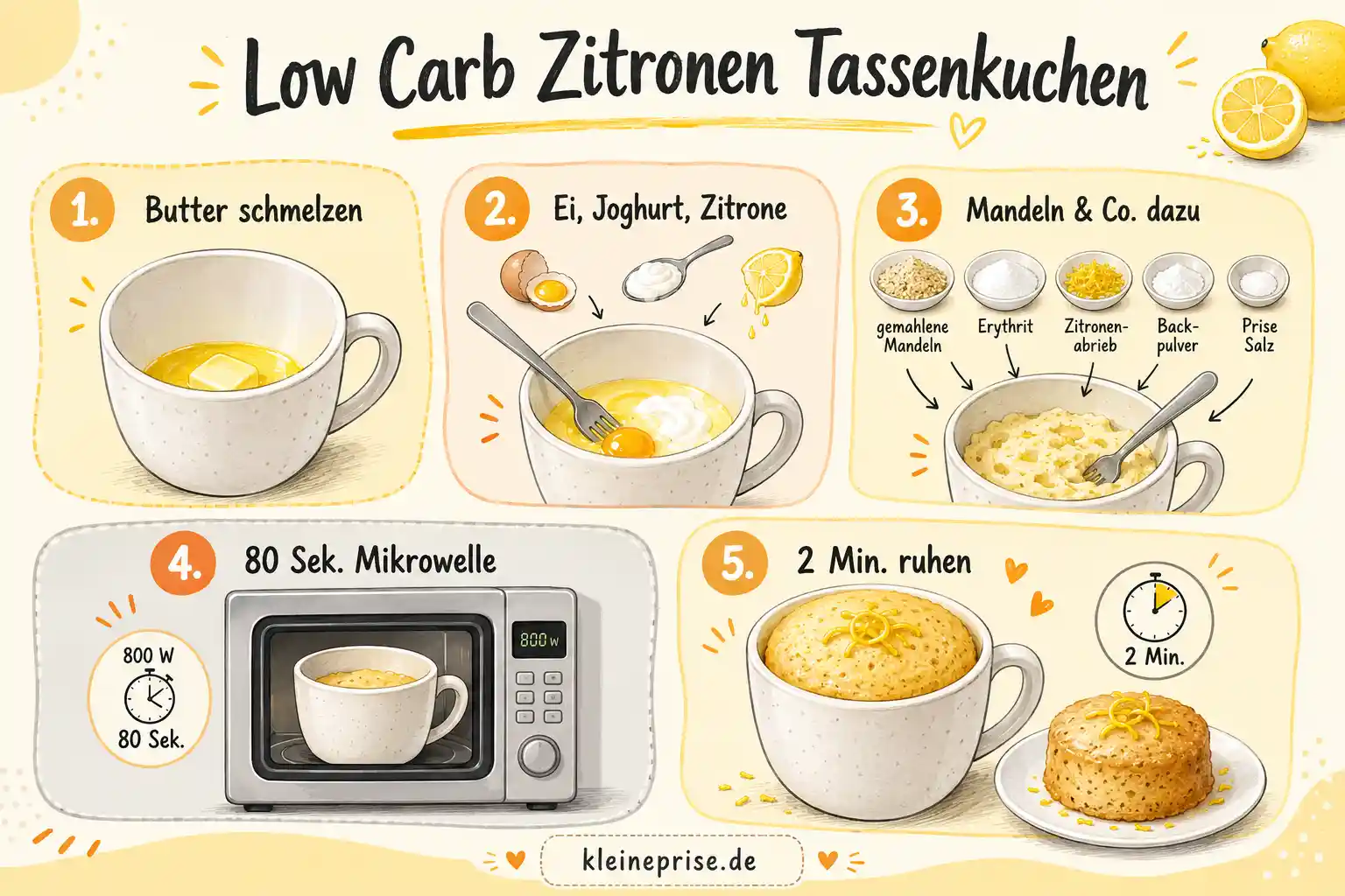 Low Carb Zitronen Tassenkuchen Schritt für Schritt Schritt für Schritt Grafik für Low Carb Zitronen Tassenkuchen aus der Mikrowelle