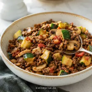 Low Carb Zucchini-Hackfleisch-Pfanne mit Champignons und Tomaten Low Carb Zucchini Hackfleisch Pfanne mit Champignons und Tomaten