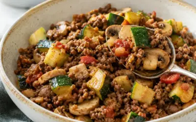 Low Carb ohne Hunger: So wirst du satt und bleibst entspannter dran Low Carb Zucchini-Hackfleisch-Pfanne mit Champignons und Tomaten