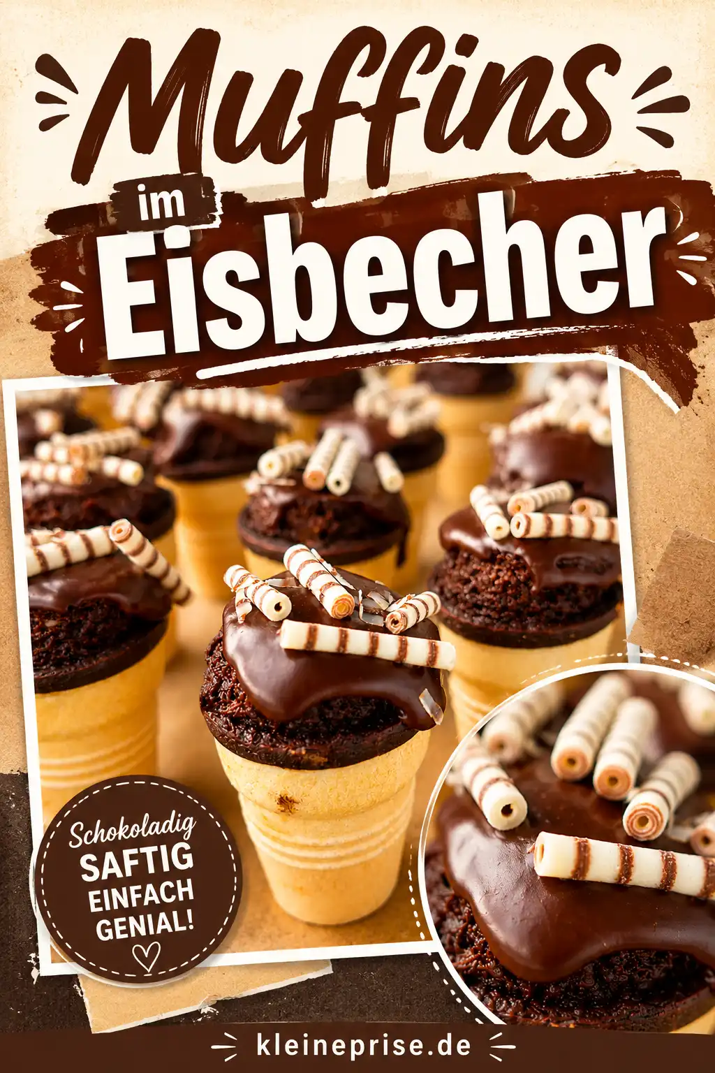 Muffins im Eisbecher Pinterest Bild Pinterest Bild für Muffins im Eisbecher mit Schokoglasur und Waffelbechern