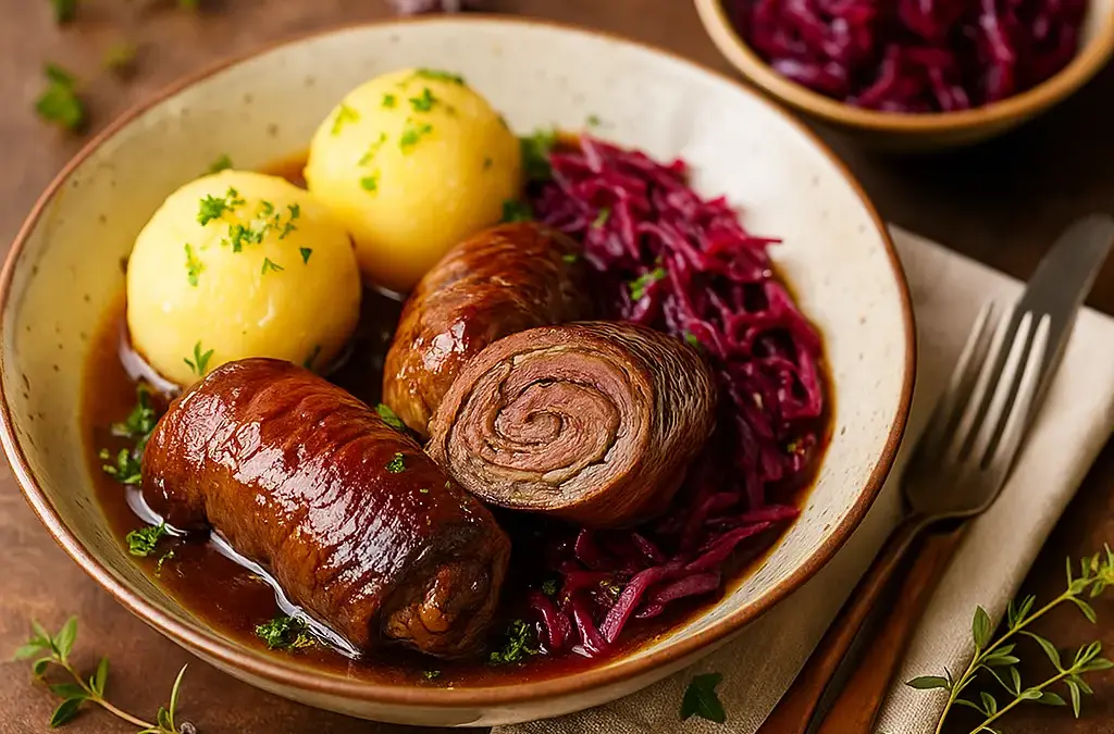 Rinderrouladen mit Rotkohl und Kartoffelklößen