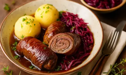 Rinderrouladen mit Rotkohl und Kartoffelklößen