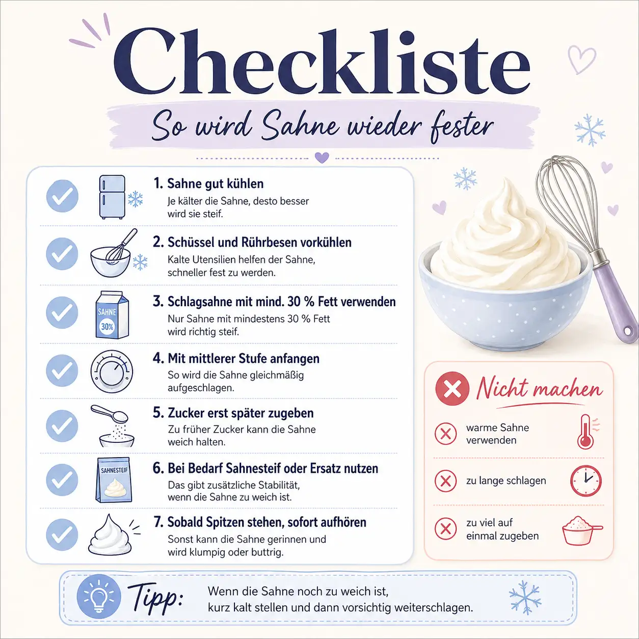 Checkliste Checkliste – so wird Sahne wieder fester