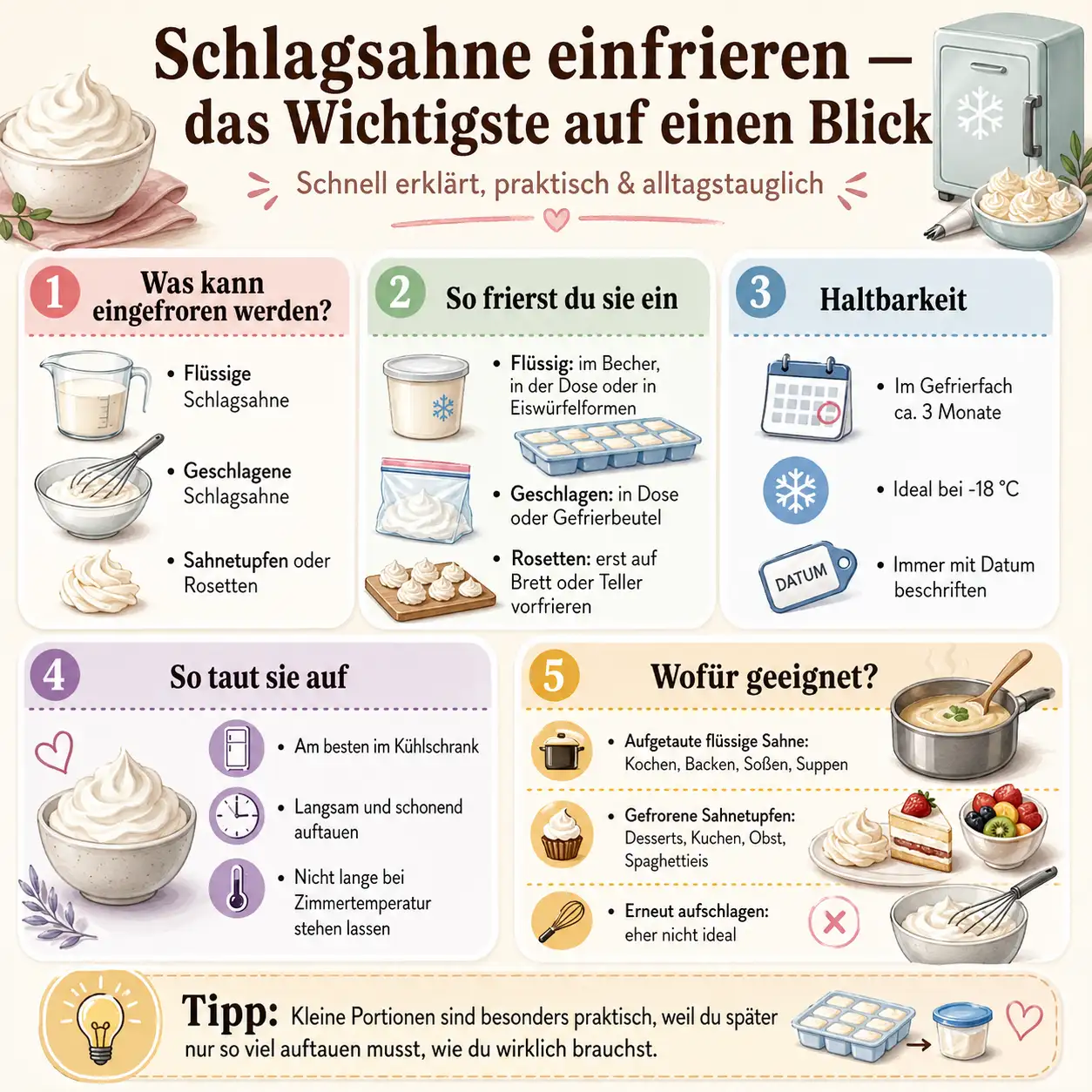 das Wichtigste auf einen Blick Schlagsahne einfrieren – das Wichtigste auf einen Blick