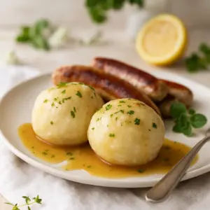 Thüringer Klöße und Rostbratwurst