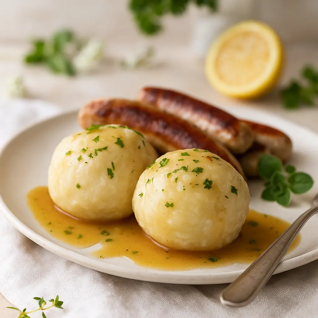 Thüringer Klöße und Rostbratwurst