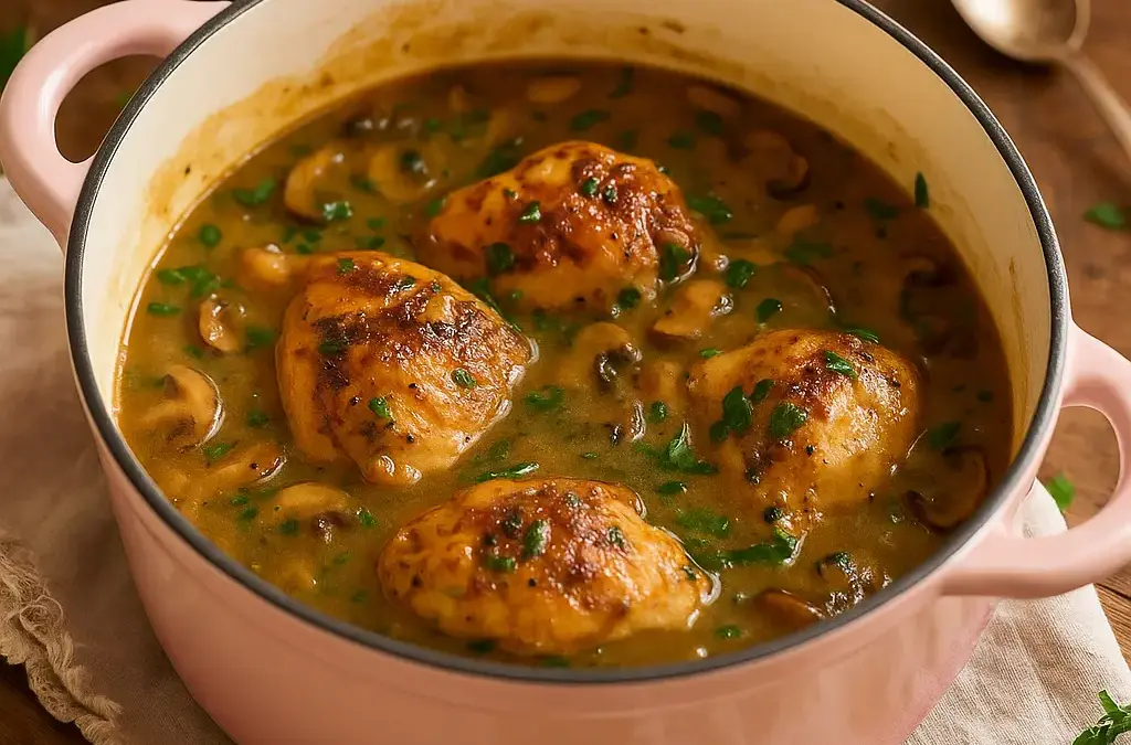 Überbackenes Hühnchen mit Pilzsoße