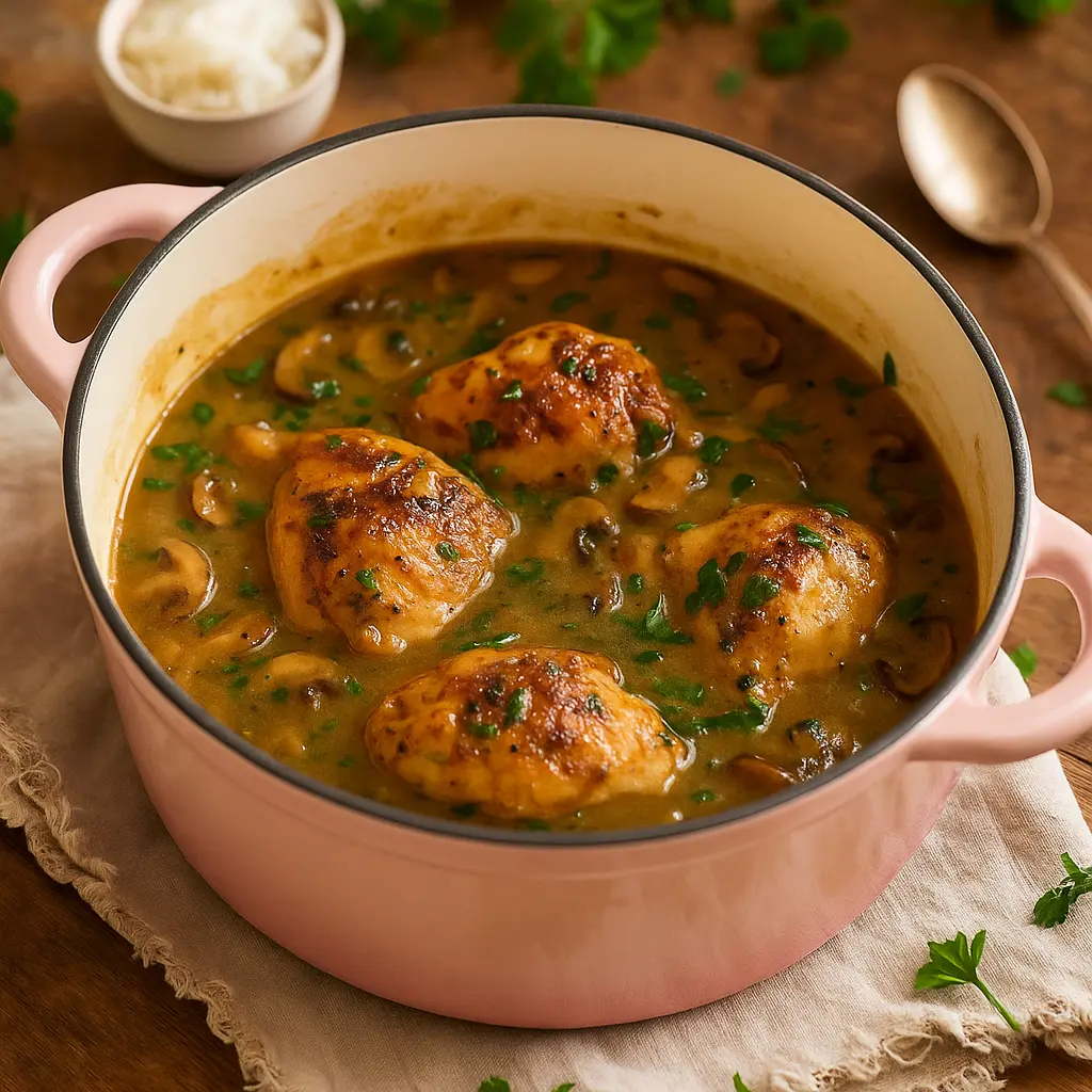 Überbackenes Hühnchen mit Pilzsoße