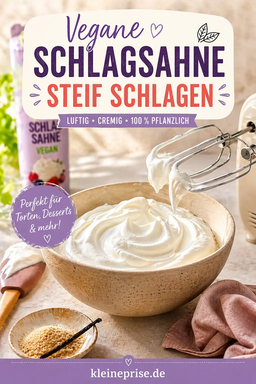 Pinterest: Vegane Schlagsahne steif schlagen – Rezept Pinterest: Vegane Schlagsahne steif schlagen