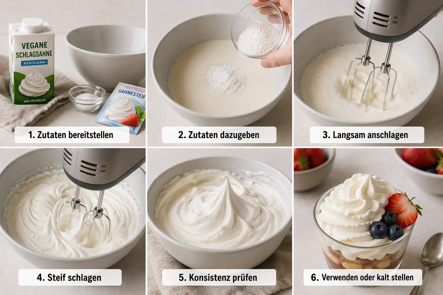Schritt für Schritt Schritt für Schritt - Vegane Schlagsahne steif schlagen