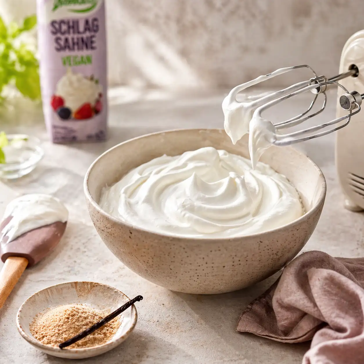 Vegane Schlagsahne steif schlagen – so wird sie wirklich fest Vegane Schlagsahne steif schlagen – so wird sie wirklich fest | Kleine Prise