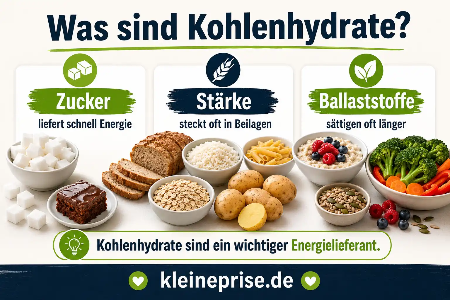 Was sind Kohlenhydrate Infografik Infografik Was sind Kohlenhydrate mit Zucker Stärke Ballaststoffen und typischen Lebensmitteln